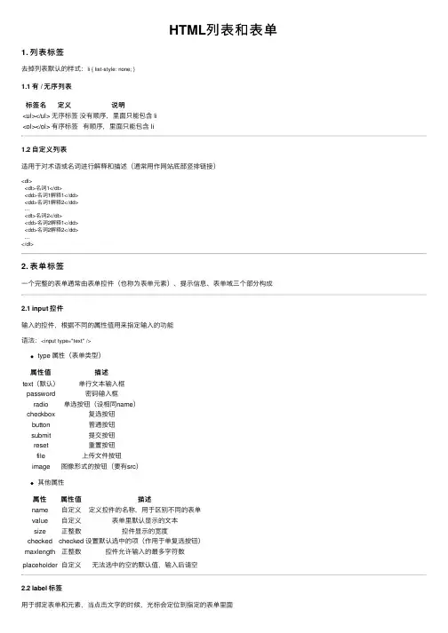 HTML列表和表单