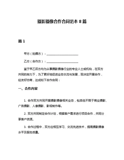 摄影摄像合作合同范本8篇