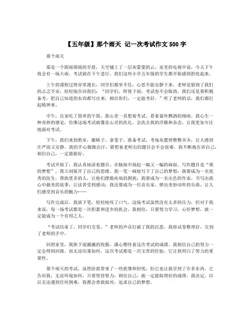 【五年级】那个雨天 记一次考试作文500字