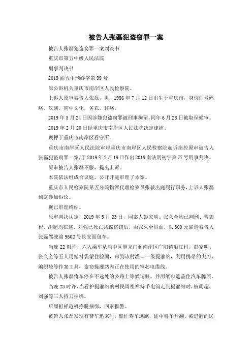 最新-被告人张磊犯盗窃罪一案 精品