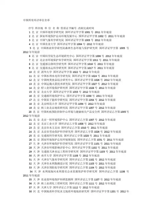 最新中国环评单位名单