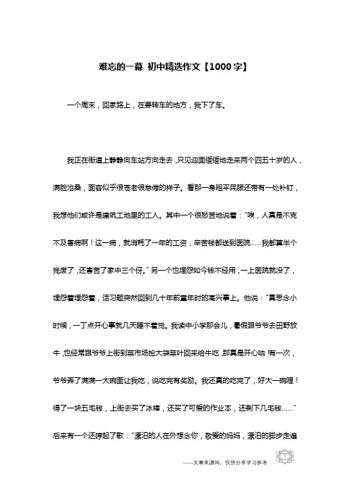 难忘的一幕 初中精选作文【1000字】