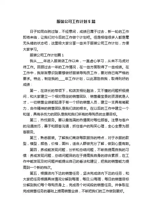 服装公司工作计划5篇