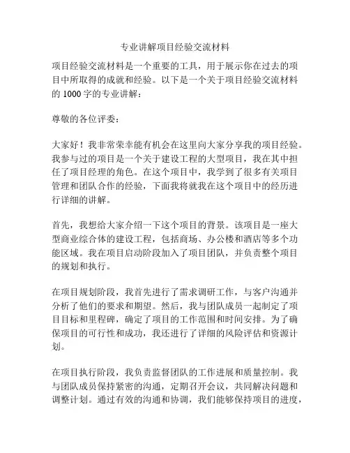 专业讲解项目经验交流材料