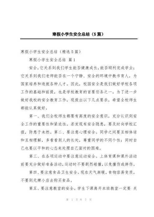 寒假小学生安全总结(5篇)