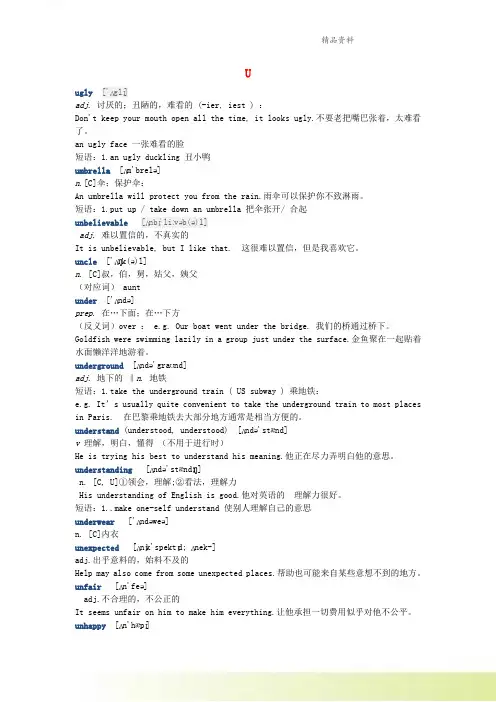 初中英语基本词汇语法解析以字母U开头的单词