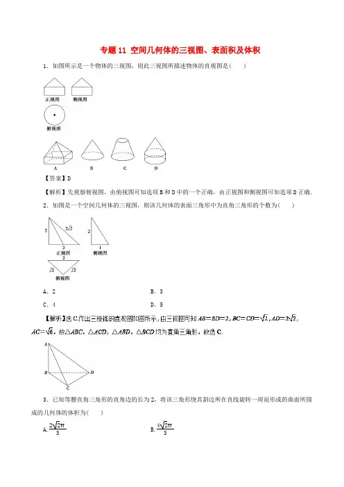 高考数学二轮复习 专题11 空间几何体的三视图、表面积