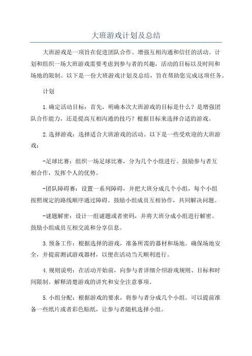 大班游戏计划及总结