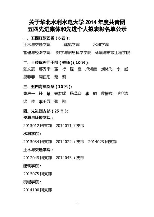 华水共青团优秀团员