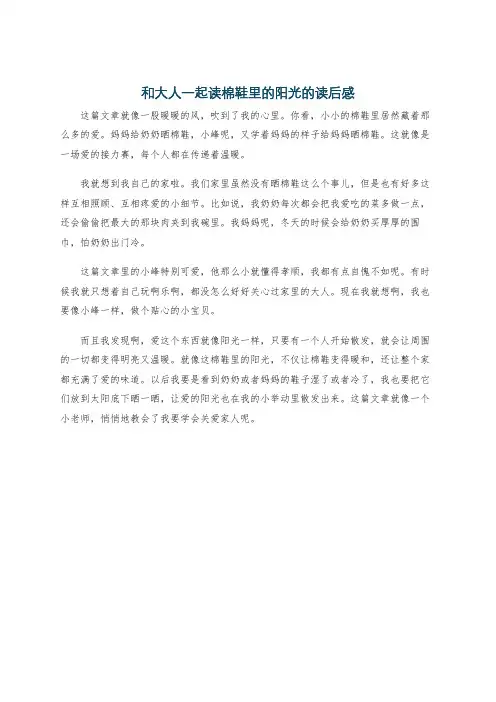 和大人一起读棉鞋里的阳光的读后感