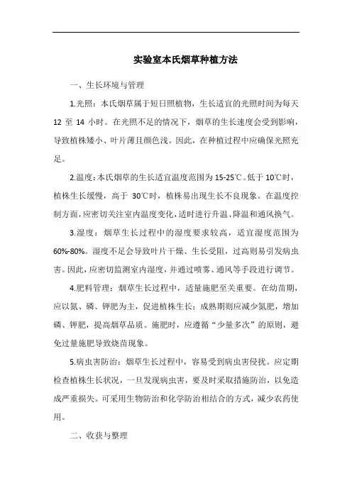 实验室本氏烟草种植方法