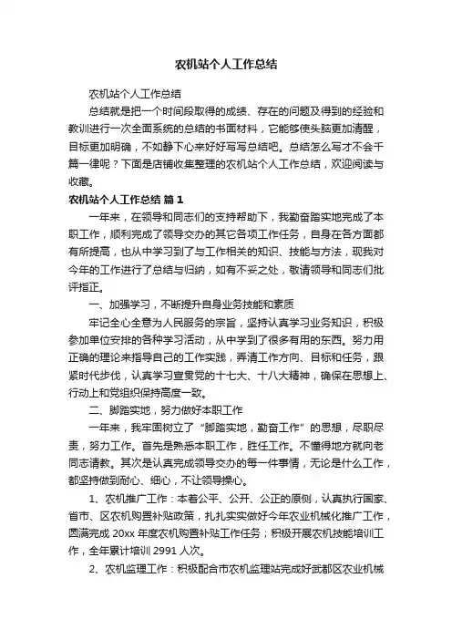 农机站个人工作总结