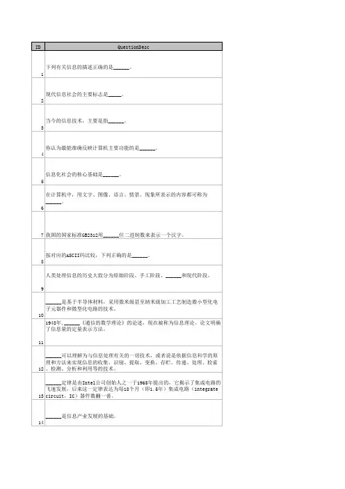 浙江省计算机等级考试(一级)单选篇