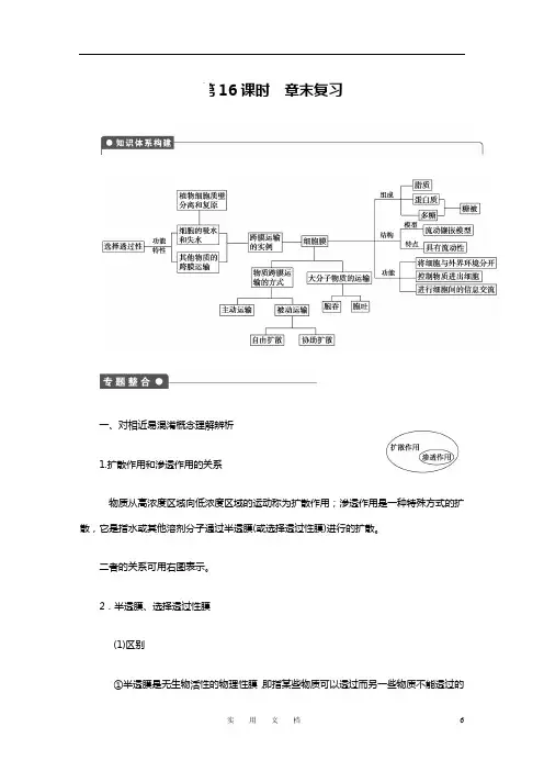 高一生物人教版必修一课时作业：第四章 细胞的物质输入和输出 课时16 Word版含解析