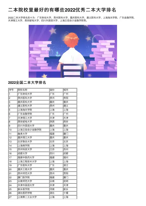 二本院校里最好的有哪些2022优秀二本大学排名