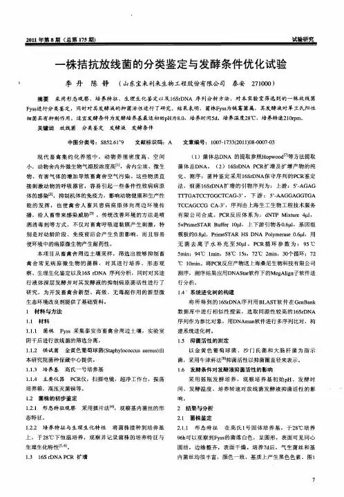 一株拮抗放线菌的分类鉴定与发酵条件优化试验