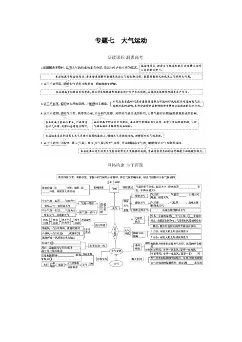 2022年高考地理二轮强化复习第二部分专题导学通关 专题七大气运动