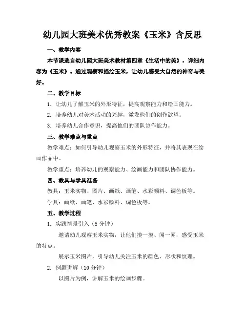 幼儿园大班美术优秀教案《玉米》含反思