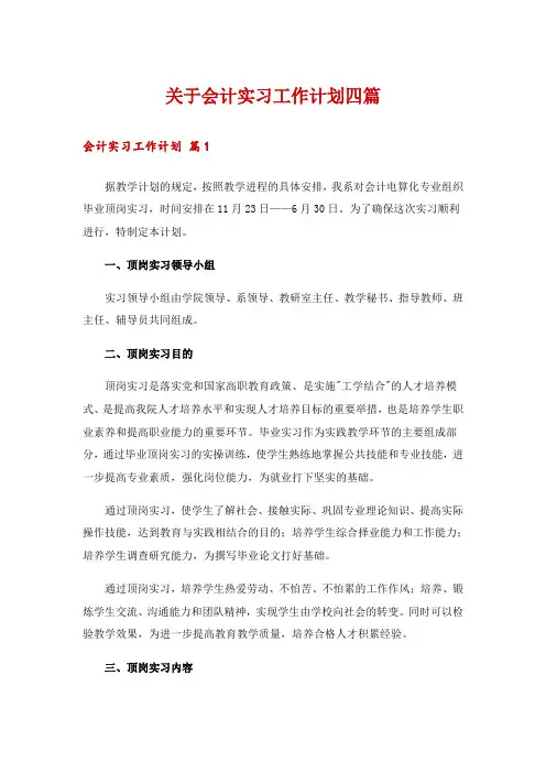 关于会计实习工作计划四篇