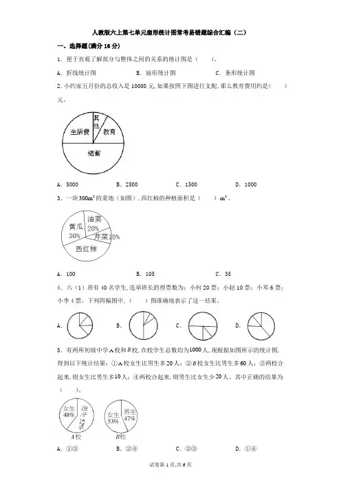 人教版六年级上册数学第七单元扇形统计图常考易错题综合汇编(二)(含答案)
