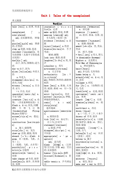 [推荐学习]高三英语 专题复习 Unit 1 Tales of the unexplained学案(