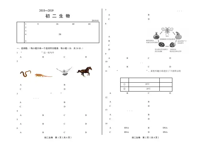 2019.1初一丰台生物期末