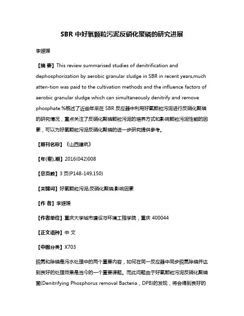 SBR 中好氧颗粒污泥反硝化聚磷的研究进展
