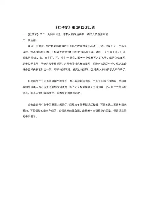 红楼梦 第29回读后感