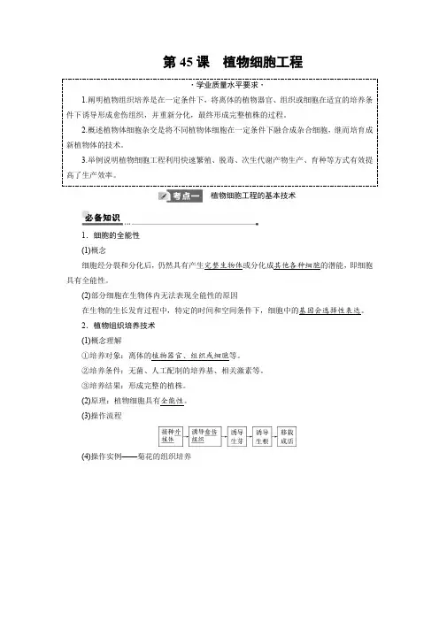 2025年高考生物一轮复习50第十单元第45课植物细胞工程