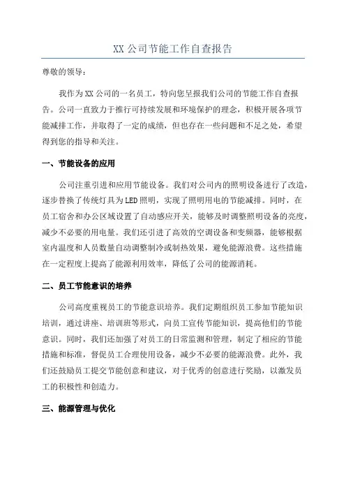 XX公司节能工作自查报告