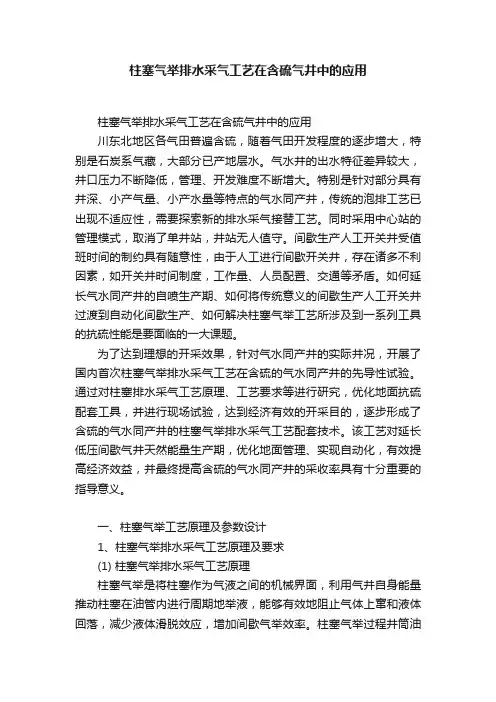 柱塞气举排水采气工艺在含硫气井中的应用