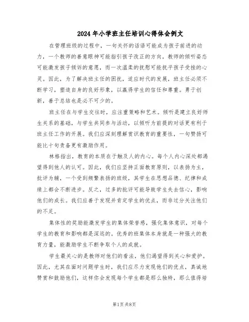 2024年小学班主任培训心得体会例文（五篇）