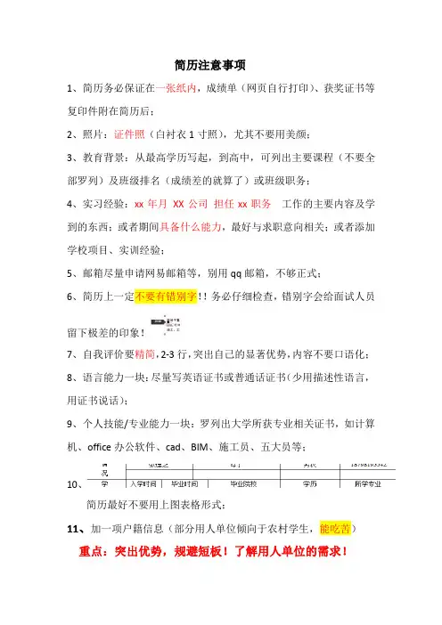 简历注意事项