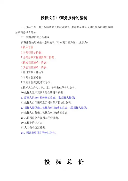 投标文件中商务标编制