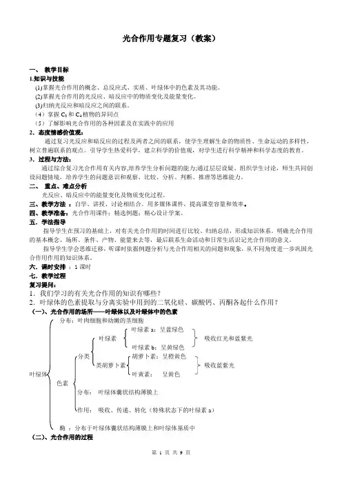 光合作用复习专题(教案)