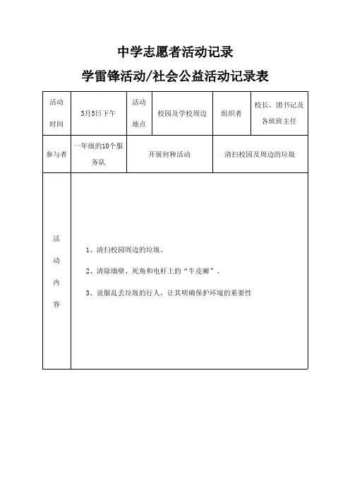 中学志愿者活动记录(可打印修改)