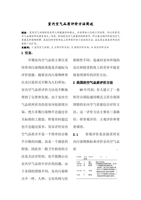 室内空气品质评价方法简述
