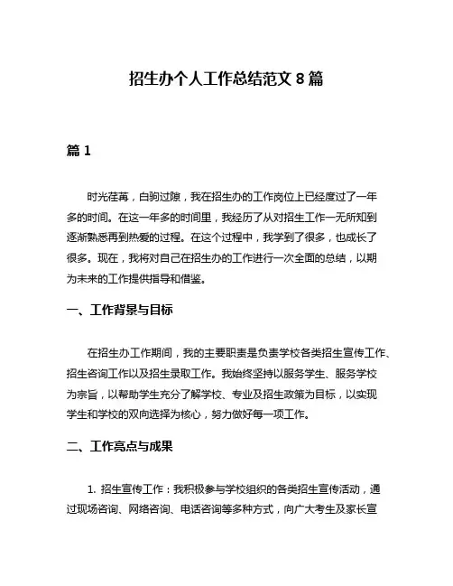 招生办个人工作总结范文8篇