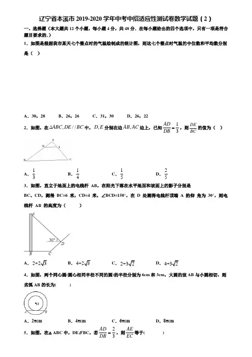 辽宁省本溪市2019-2020学年中考中招适应性测试卷数学试题(2)含解析