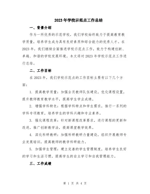 2023年学校示范点工作总结