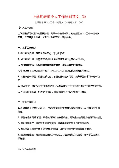 上学期老师个人工作计划范文2篇