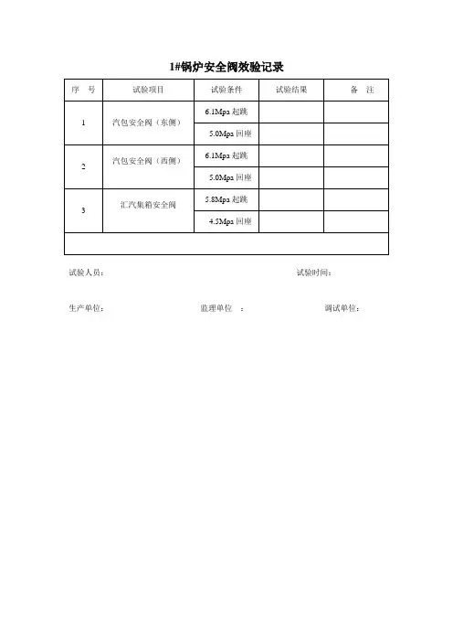 锅炉安全阀效验记录