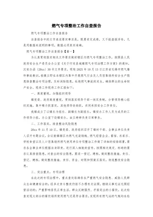 燃气专项整治工作自查报告