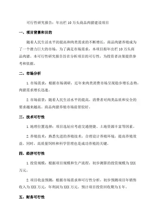 年出栏10万头商品肉猪建设项目_可行性研究报告