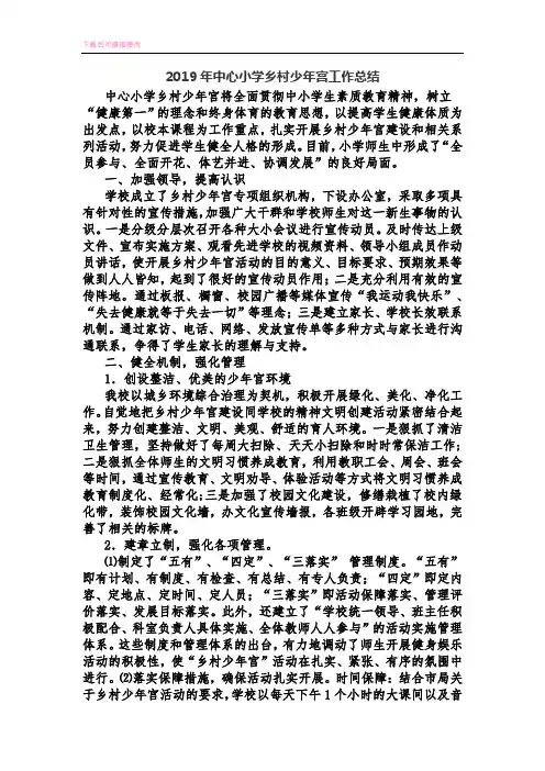 2019年中心小学乡村少年宫工作总结(内容完整).docx