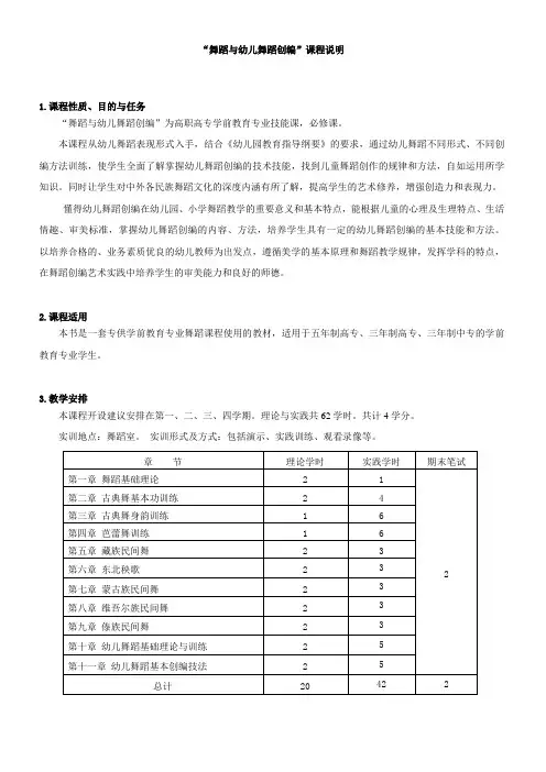 舞蹈与幼儿舞蹈创编-课程说明