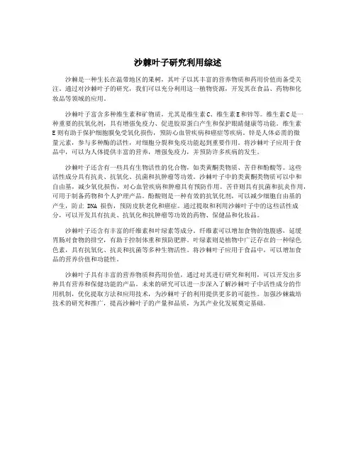 沙棘叶子研究利用综述