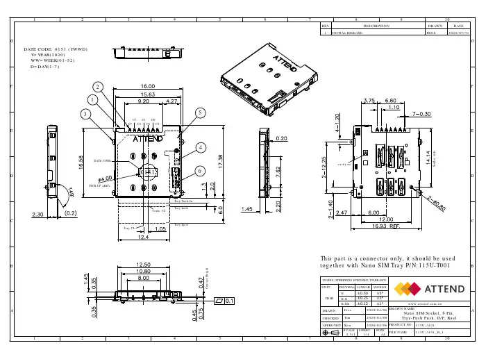 Nano SIM Tray P N 115U-A101 连接器说明书