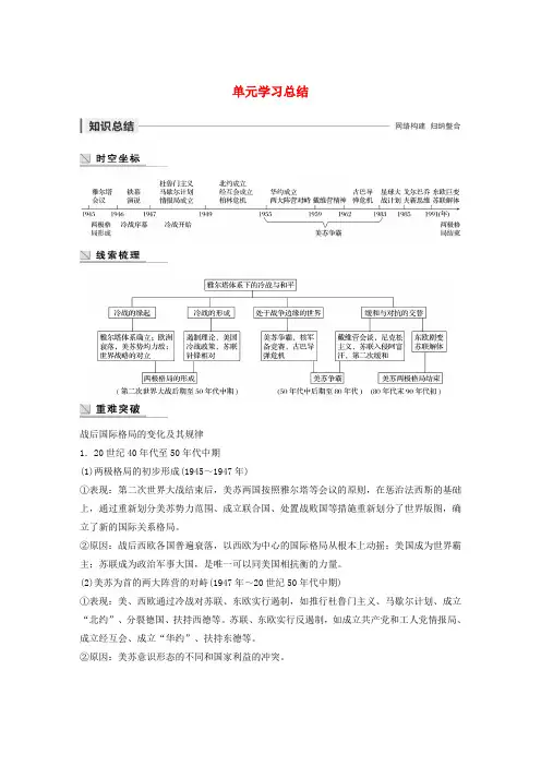 2019-2020学年高中历史 第四单元 雅尔塔体系下的冷战与和平单元学习总结讲义 新人教版选修3