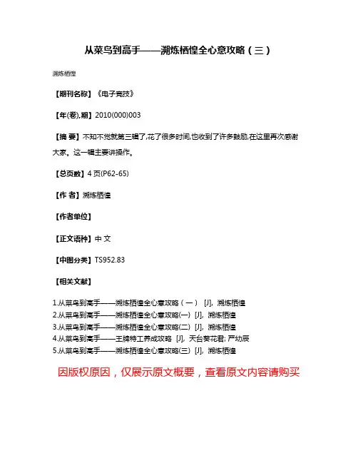 从菜鸟到高手——溯炼栖惶全心意攻略（三）